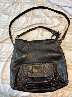 Vintage Fossil Black Leather Shoulder Bag